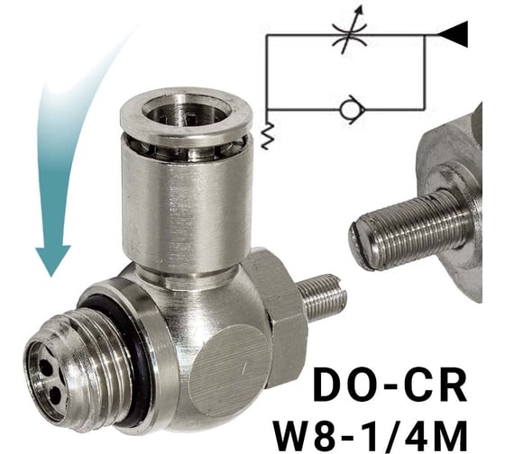 Изображение товара Пневмодроссель для распределителя PI TOOLS регулировка отверткой, цанга 8-1/4М, артикул 9060