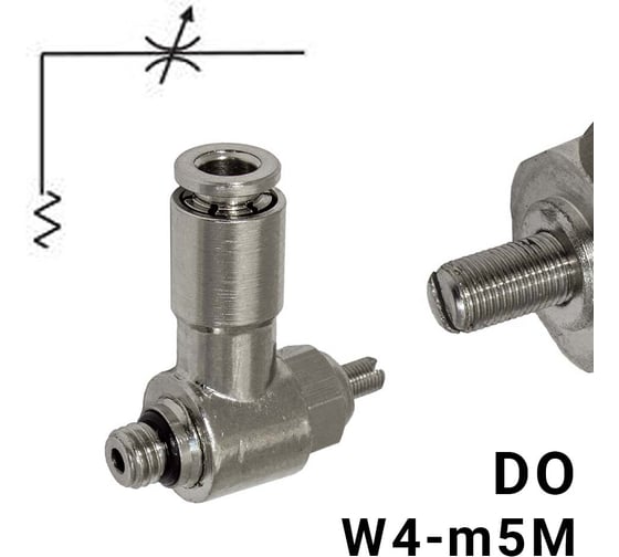 Изображение товара Пневмодроссель без обратного клапана PI TOOLS регулировка отверткой, цанга 4-М5х0,8М, артикул 8957