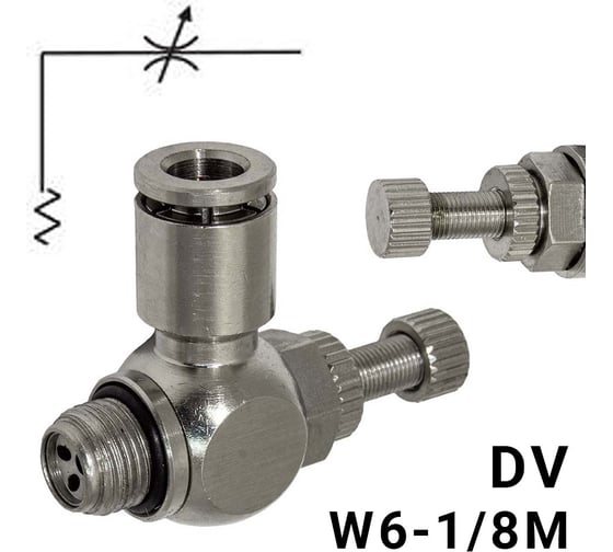 Изображение товара Пневмодроссель без обратного клапана PI TOOLS регулировка винтом, цанга 6-1/8М, артикул 9015