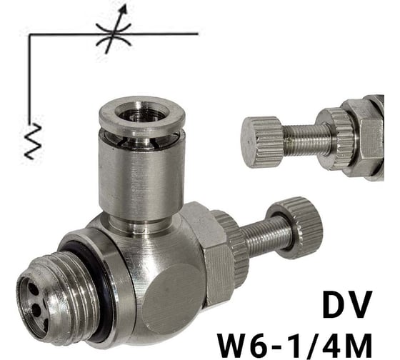 Изображение товара Пневмодроссель без обратного клапана PI TOOLS регулировка винтом, цанга 6-1/4М, артикул 8971