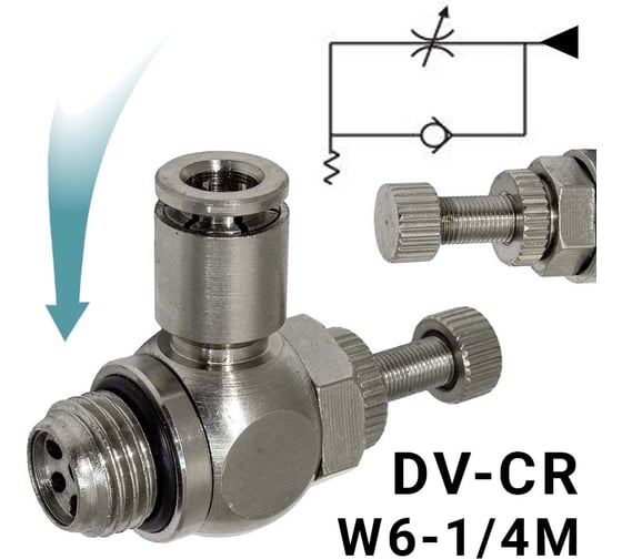Изображение товара Пневмодроссель для распределителя PI TOOLS регулировка винтом, цанга 6-1/4М, артикул 9138