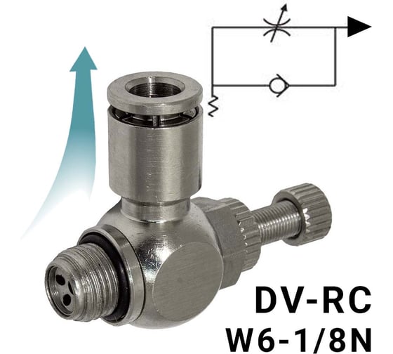 Изображение товара Пневмодроссель для цилиндра PI TOOLS регулировка винтом, цанга 6-1/8М, артикул 9336