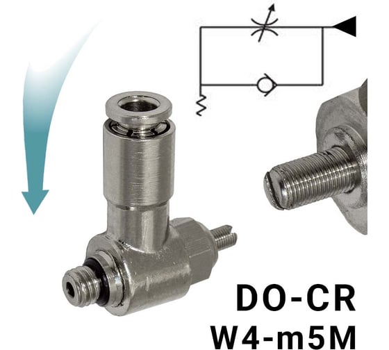 Изображение товара Пневмодроссель для распределителя PI TOOLS регулировка отверткой, цанга 4-М5х0,8М, артикул 9121