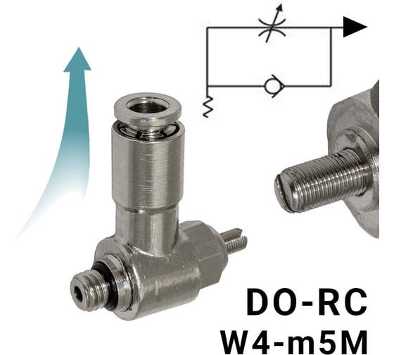 Изображение товара Пневмодроссель для цилиндра PI TOOLS регулировка отверткой, цанга 4-М5х0,8М, артикул 9275