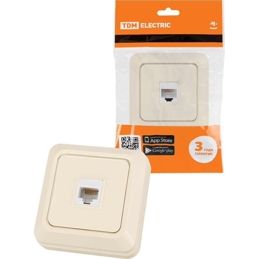 Изображение товара Розетка компьютерная TDM ELECTRIC (RJ-45) открытой установки IP20, сл. кость Ладога SQ1801-0117