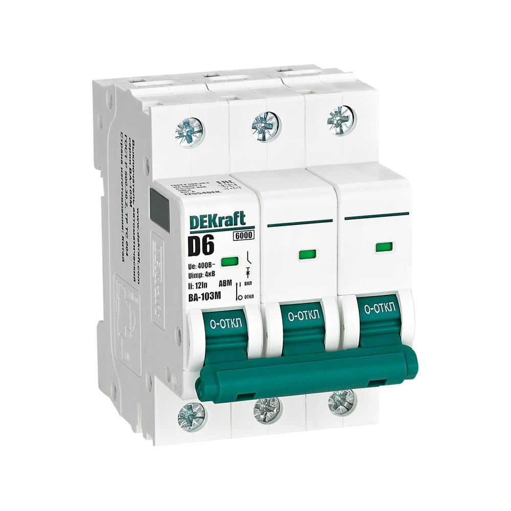 Изображение товара Автоматический выключатель Dekraft VA-103M 3P 6А для защиты цепей