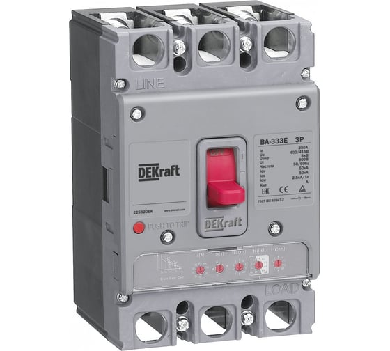 Изображение товара Силовой автоматический выключатель с электронным расцепителем DEKraft ВА-333E, 3 P, 100 А, 50 кА 22492DEK