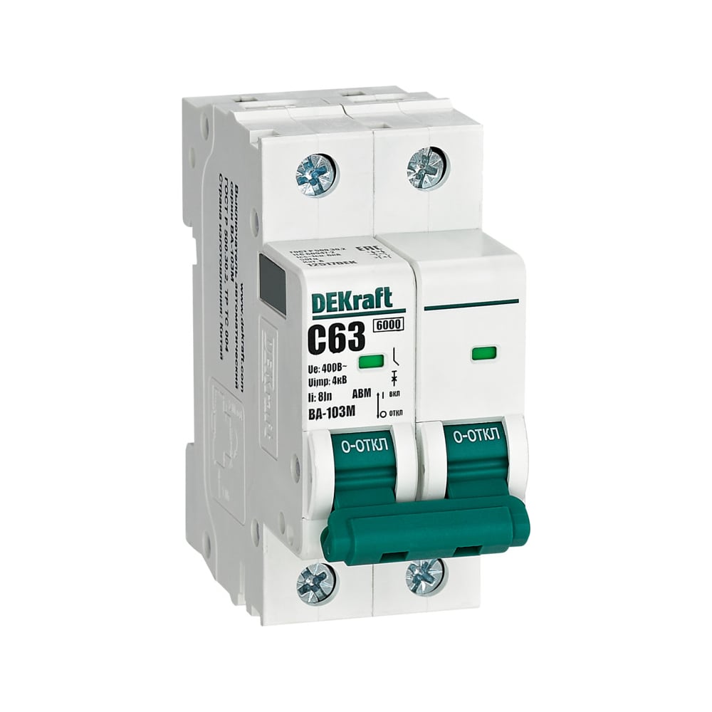Изображение товара Автоматический выключатель Dekraft 2P 63А ВА-103M с характеристикой C