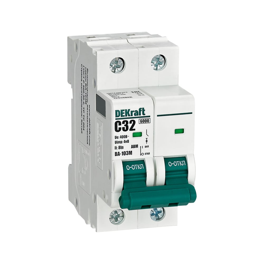 Изображение товара Автоматический выключатель Dekraft ВА-103М 32А 2P C 6кА на DIN-рейке белый