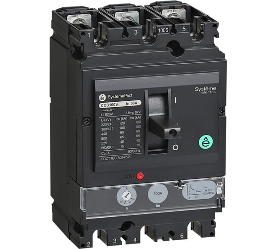 Изображение товара Автоматический выключатель Systeme Electric SYSTEMEPACT CCB100 50KA 3P3D TMD50 SPC100N050L3DF