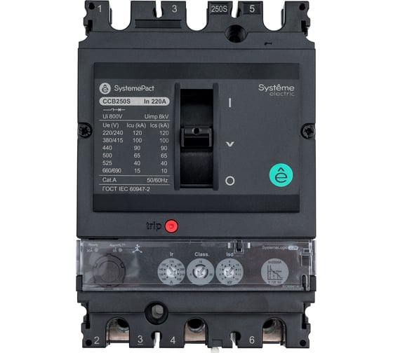Изображение товара Автоматический выключатель Systeme Electric SYSTEMEPACT CCB250 100КА S2.2M 3P3D 220A SPC250S22022M3DF
