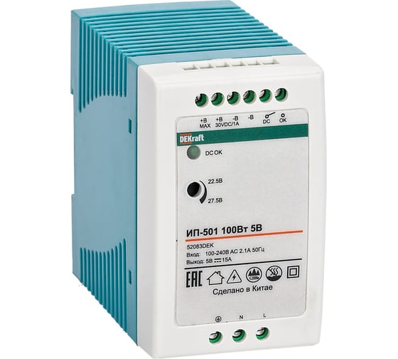 Изображение товара Импульсный источник питания Dekraft 60Вт 5В 10А ИП-501 52077DEK