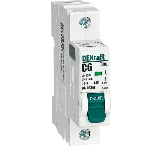 Изображение товара Автоматический выключатель Dekraft без теплозащиты 1P 6А х-ка C 6кА ВА-103M 12500DEK
