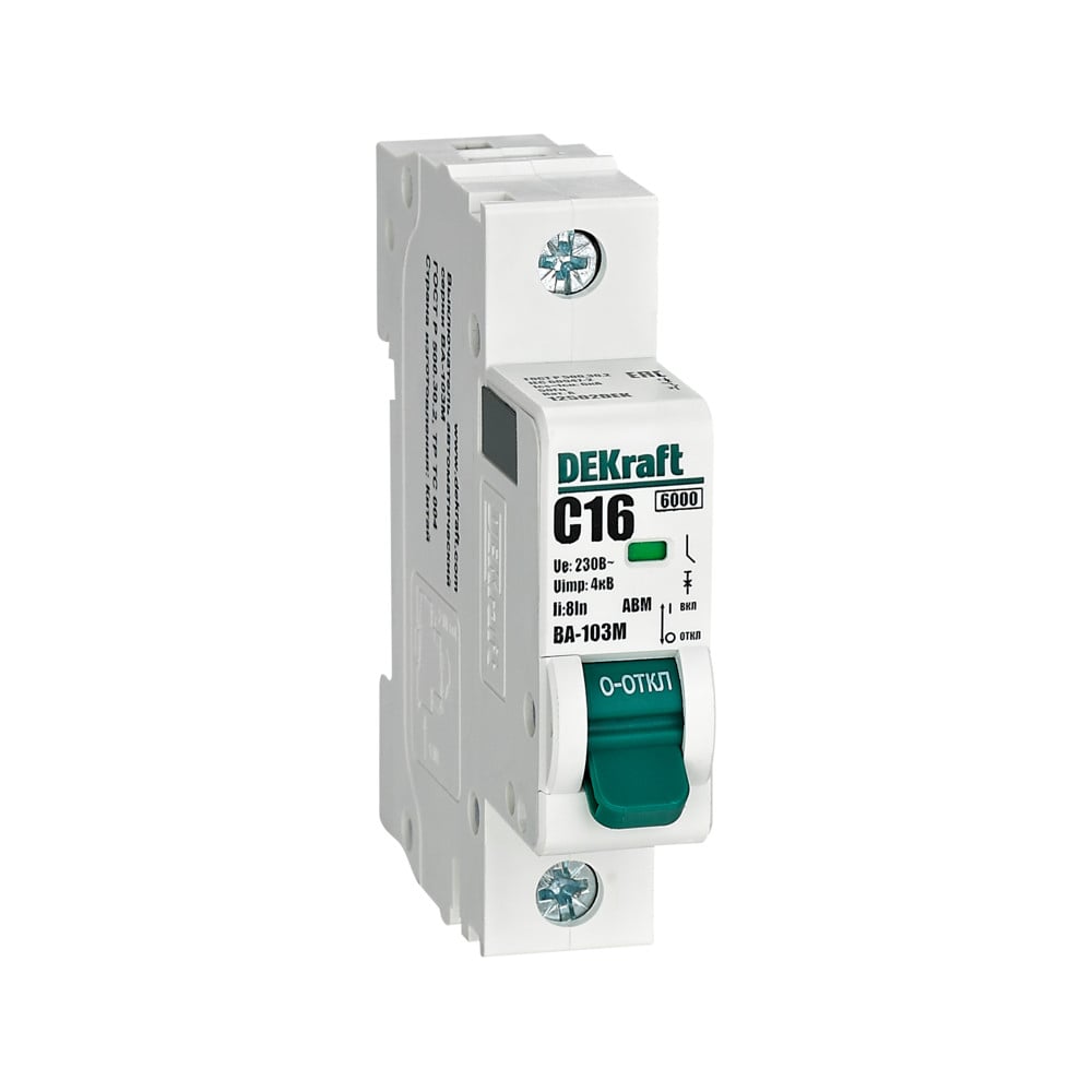 Изображение товара Автоматический выключатель Dekraft без теплозащиты 1P 16А х-ка C 6кА ВА-103M 12502DEK