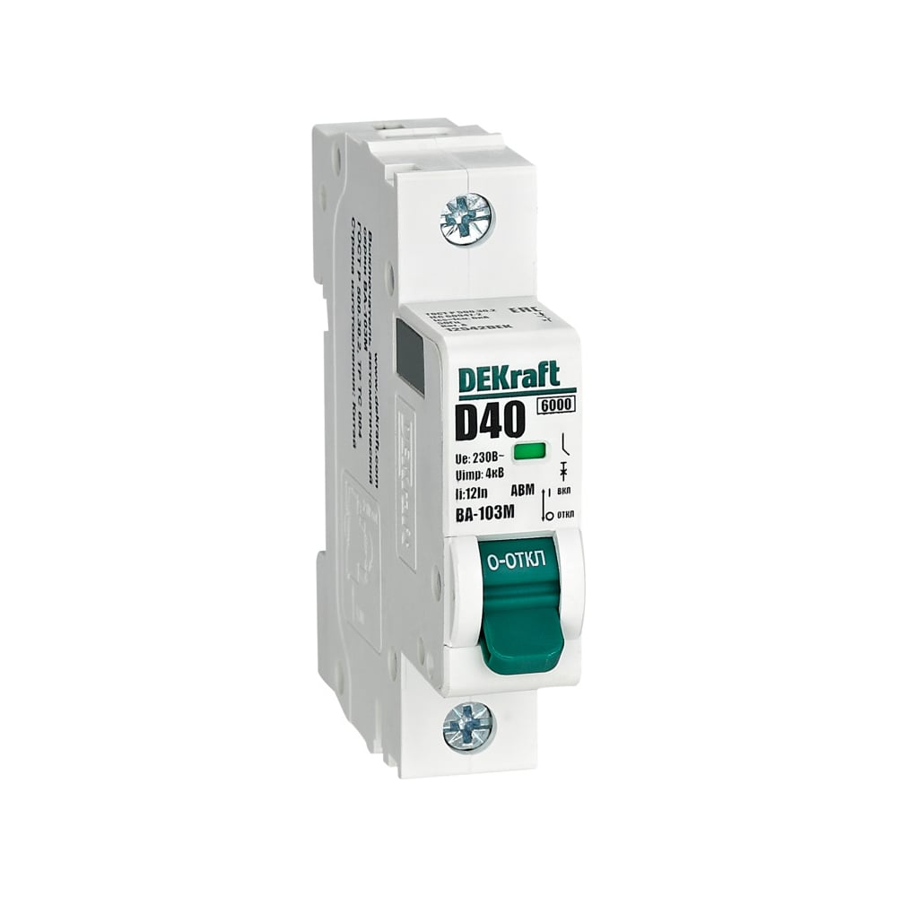 Изображение товара Автоматический выключатель Dekraft ВА-103M 1P 40А 6кА модульный белый