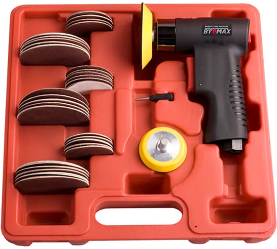 Изображение товара Пневмошлифмашина орбитальная BYEMAX в наборе 15000 об/мин, орбита 4 мм, Velcro 50 и 75 мм BM-63-6321K