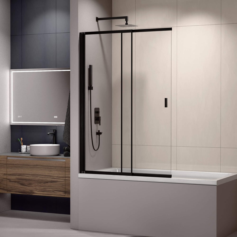 Изображение товара Шторка на ванну RGW 100x150 черная со стеклом 4 мм антикапля Easy Clean