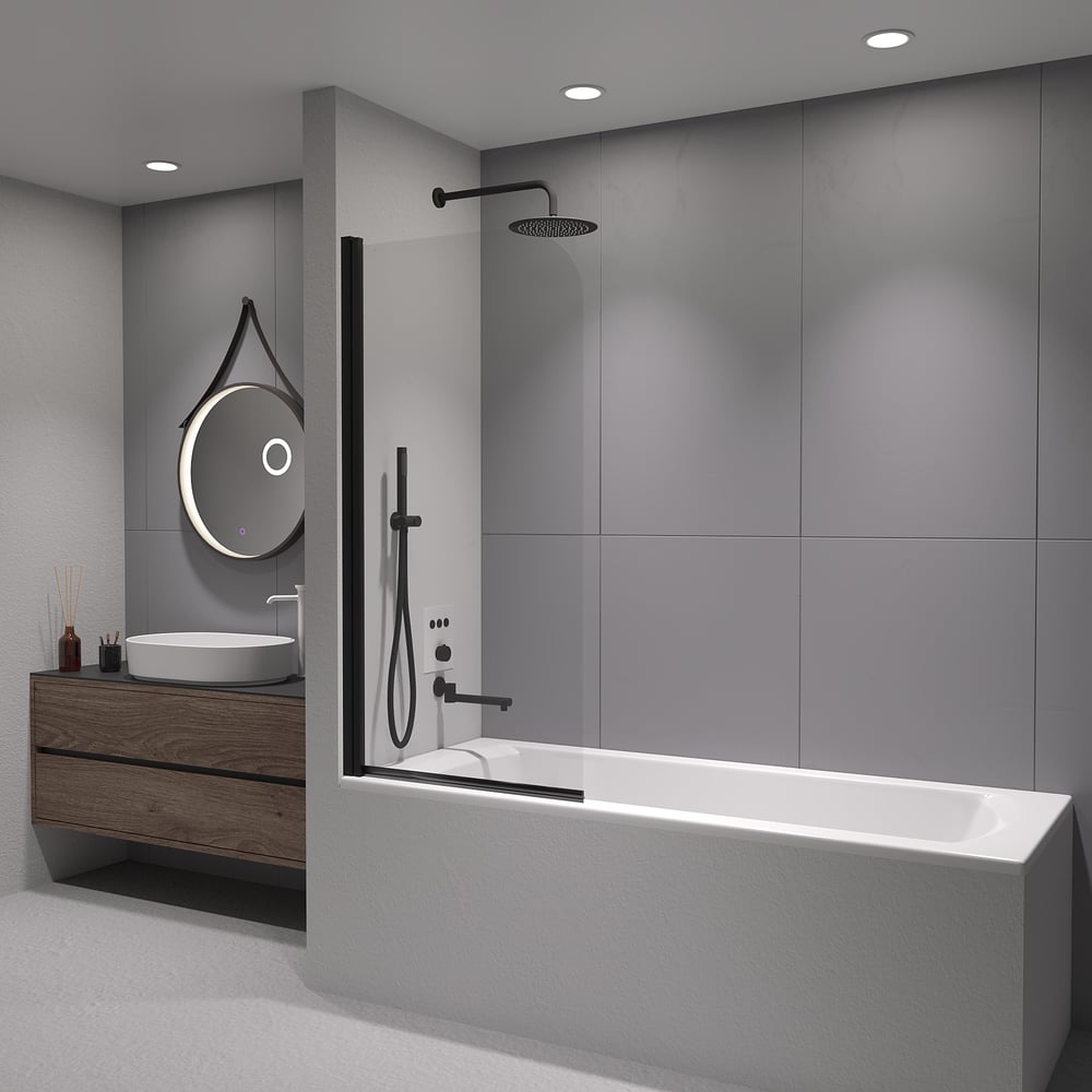 Изображение товара Шторка на ванну RGW 80x150 см, черный профиль, стекло 6 мм, серия Screens