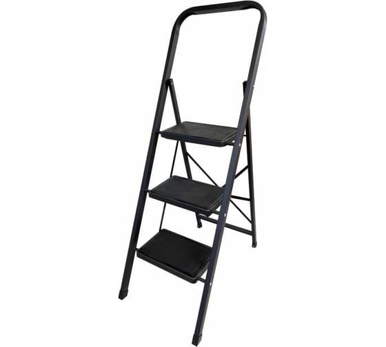 Изображение товара Стремянка Variant сталь, цвет черный, широкая ступень, с противоскользящими накладками 3 ступени СК803