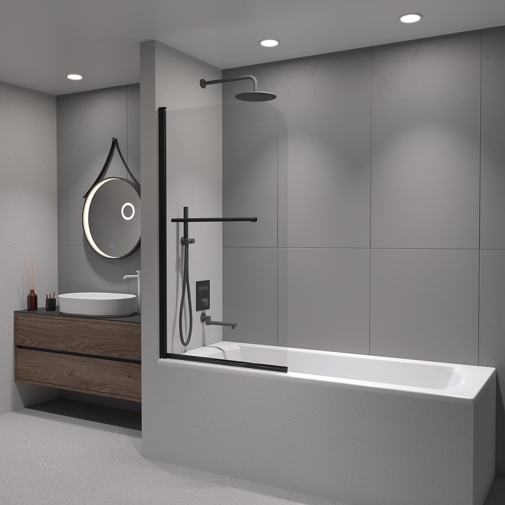 Изображение товара Шторка для ванной RGW 80x140 черный прозрачное стекло закаленное Easy Clean