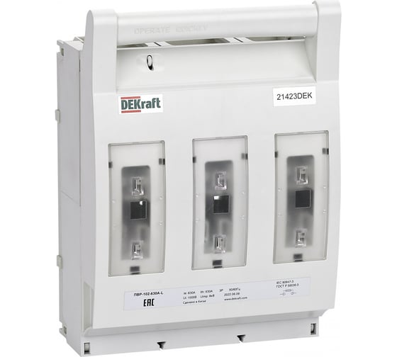 Изображение товара ПВР Dekraft горизонтальный, 630А, 3ф отключение, 1НО+1НЗ, ПВР-102 21428DEK