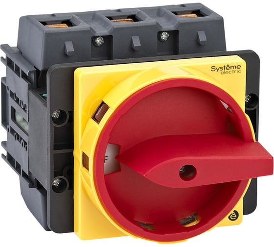 Изображение товара Выключатель разъединитель Systeme Electric 3P 125A IP20, с красной рукояткой на дверцу, 4 винтами С ЗАМКОМ MSD125310R