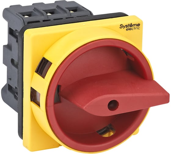Изображение товара Выключатель разъединитель Systeme Electric 3P 25A IP20, с красной рукояткой на дверцу, 4 винтами С ЗАМКОМ MSD25310R