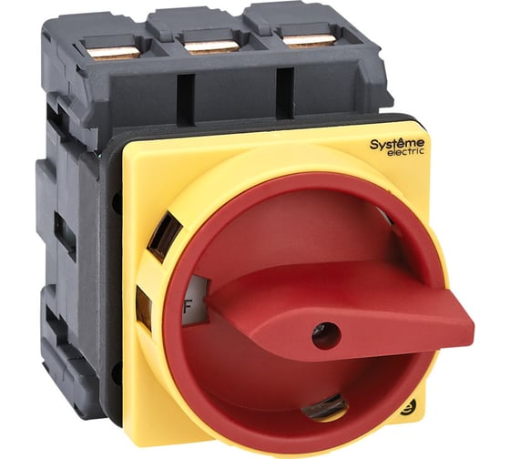 Изображение товара Выключатель разъединитель Systeme Electric 3P 80A IP20, с красной рукояткой на дверцу, 4 винтами С ЗАМКОМ MSD80310R