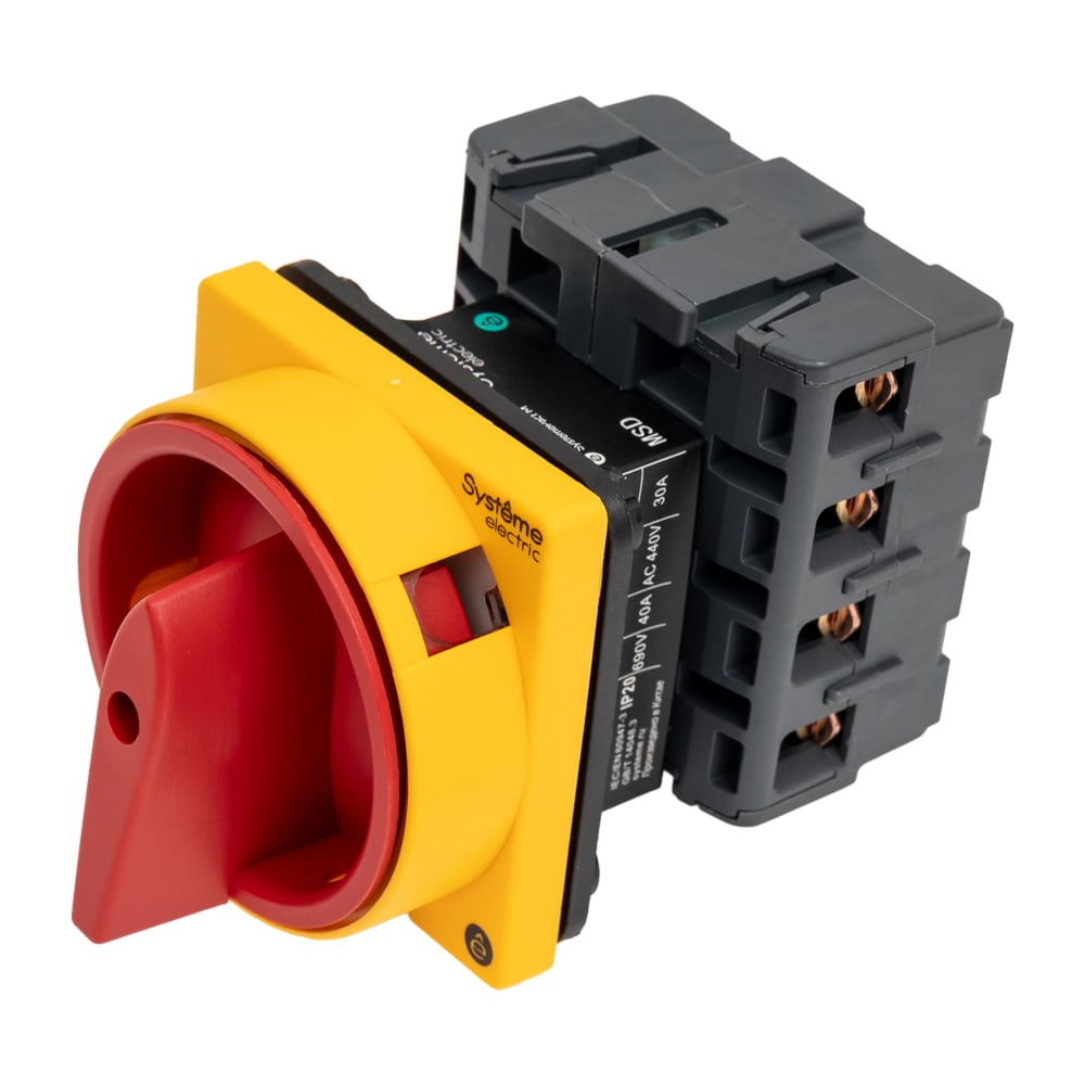 Изображение товара Выключатель разъединитель Systeme Electric 4P 40A IP20 с красной рукояткой