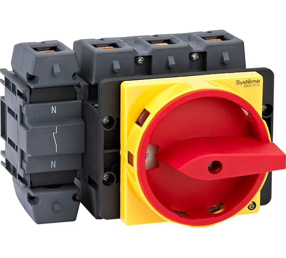 Изображение товара Выключатель разъединитель Systeme Electric 4P 175A IP20, с красной рукояткой на дверцу, 4 винтами С ЗАМКОМ MSD175410R