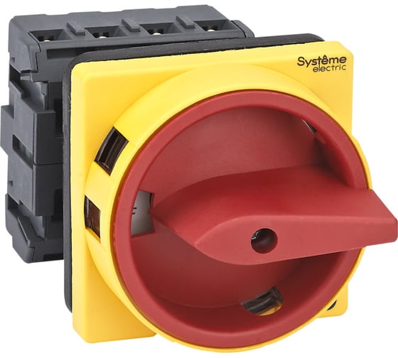 Изображение товара Выключатель разъединитель Systeme Electric 4P 25A IP20, с красной рукояткой на дверцу, 4 винтами С ЗАМКОМ MSD25410R