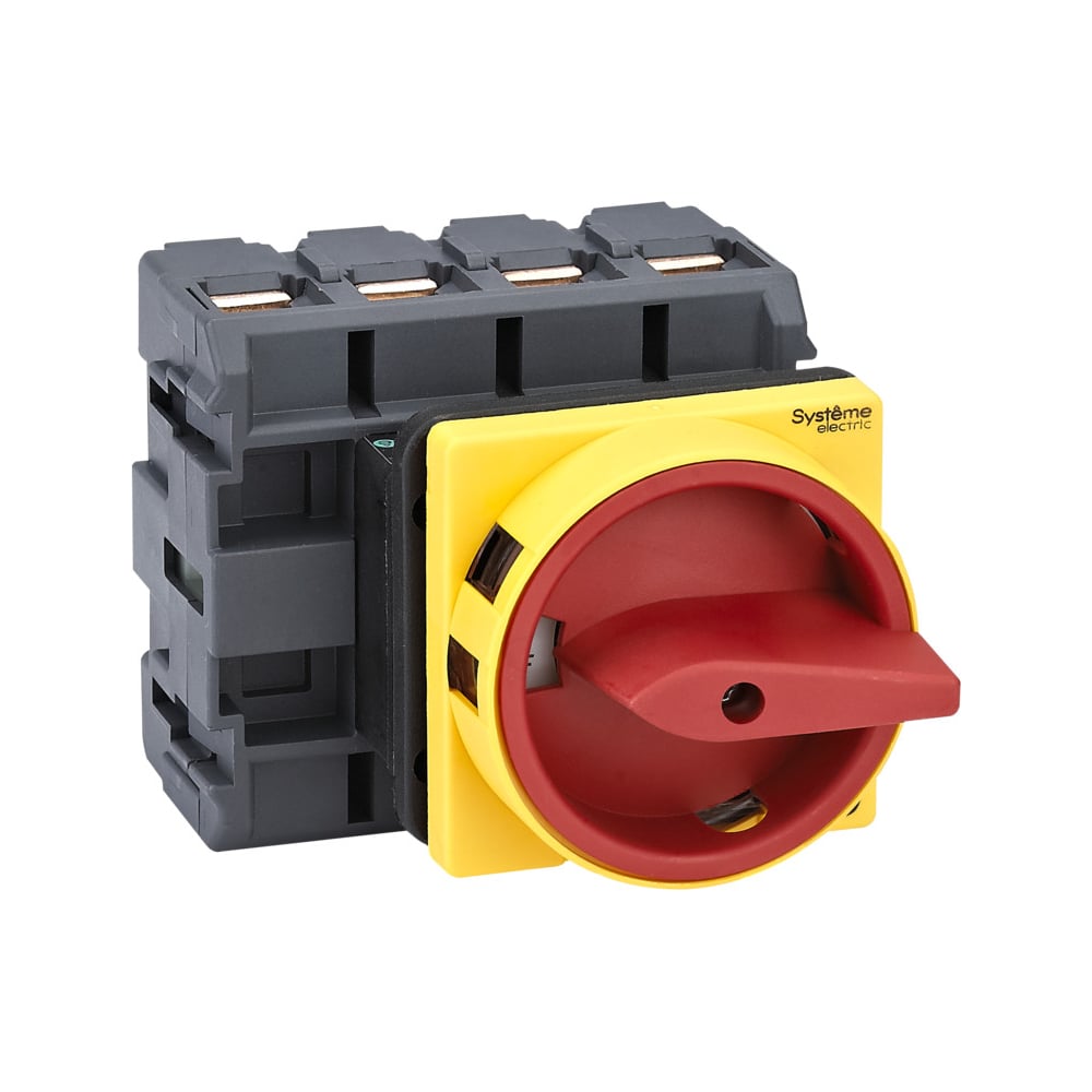 Выключатель разъединитель Systeme Electric 4P 80A IP20, с красной рукояткой на дверцу, 4 винтами С ЗАМКОМ MSD80410R