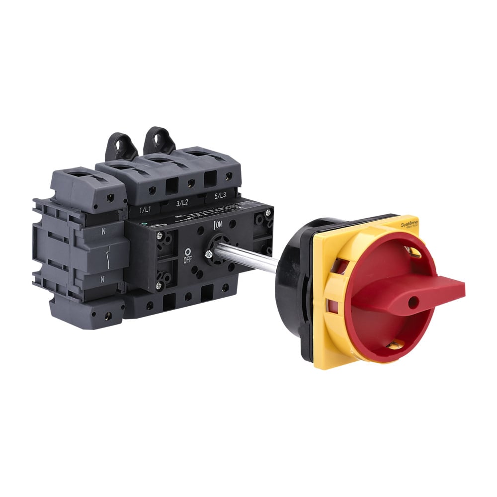 Выключатель разъединитель Systeme Electric 4P 125A IP20 с красной выносной рукояткой, на ДИН-рейке/плате, с замком MSD125440R