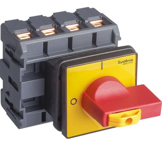 Изображение товара Выключатель разъединитель Systeme Electric 4P 100A IP20, с красной рукояткой на дверцу, 4 винта, 1 замок MSD100460R