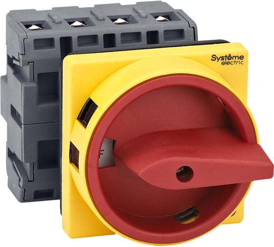 Изображение товара Выключатель разъединитель Systeme Electric 4P 63A IP20, с красной рукояткой на дверцу, 4 винтами С ЗАМКОМ MSD63410R