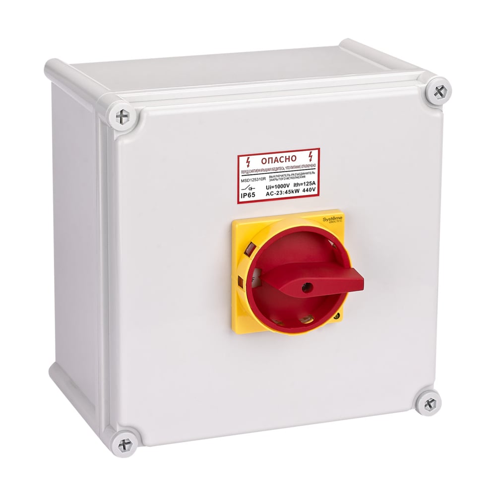 Изображение товара Главный аварийный выключатель-разъединитель Systeme Electric 3P 125A, закрытого исполнения IP65, с замком MSD125311R