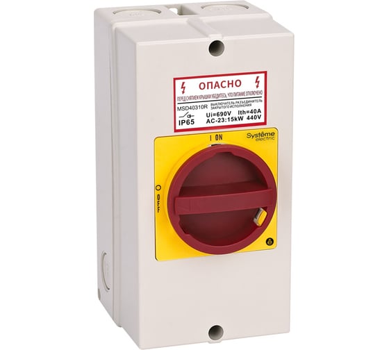 Изображение товара Главный аварийный выключатель-разъединитель Systeme Electric 4P 63A, закрытого исполнения IP65, с замком MSD63411R