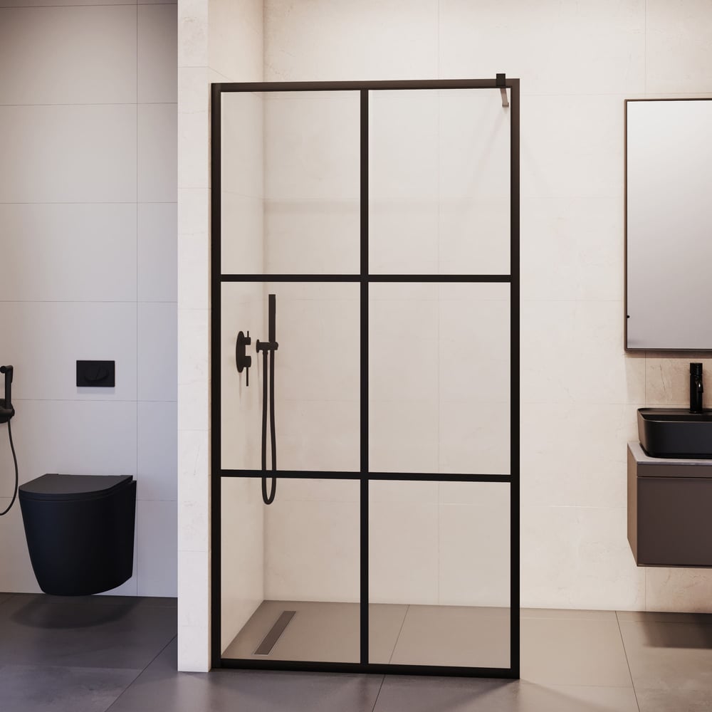 Изображение товара Душевая перегородка RGW 90х200 WA-11-B Черный прозрачное стекло с принтом