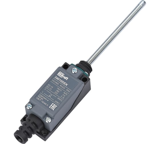 Изображение товара Концевой выключатель металлический Dekraft 1НО1НЗ Пружинный рычаг с пластиковым наконечником 34010DEK