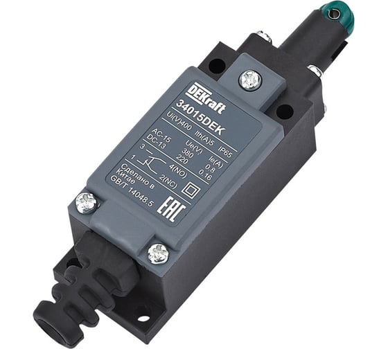 Изображение товара Концевой выключатель DEKraft КВ-302, 1НО1НЗ, плунжер роликового типа с горизонтальным включением 34015DEK