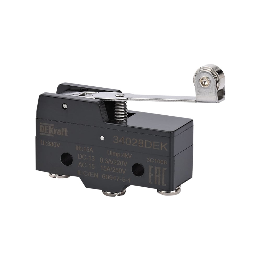 Изображение товара Миниатюрный шарнирный концевой выключатель DEKraft КВ-301 с металлическим роликом