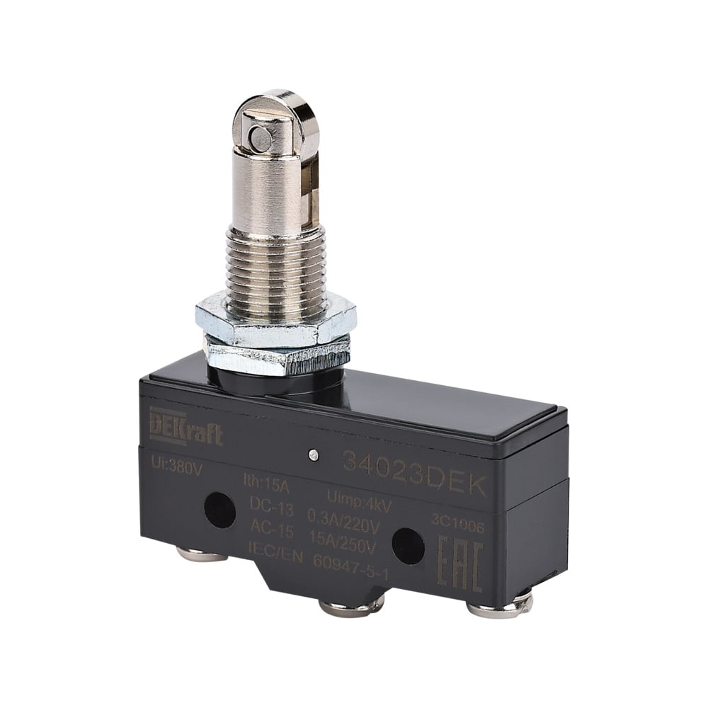 Изображение товара Миниатюрный концевой выключатель Dekraft 1НО1НЗ с роликом