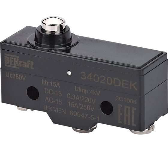 Изображение товара Миниатюрный концевой выключатель Dekraft 1НО1НЗ плунжерного типа 34020DEK