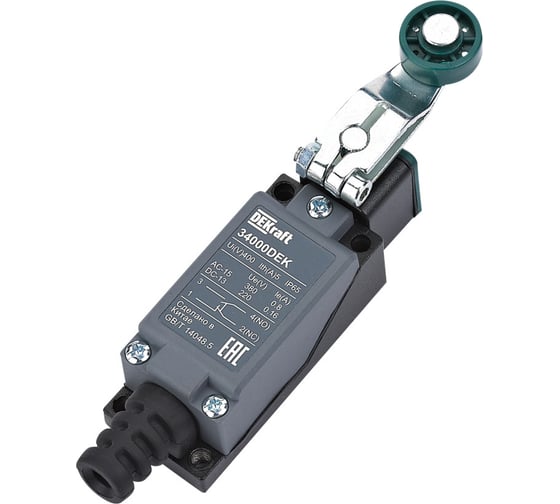 Изображение товара Концевой выключатель металлический Dekraft 1НО1НЗ Роликовый рычаг из термопласта 34000DEK