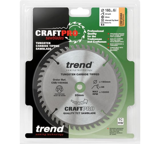 Изображение товара Пильный диск 160 мм, 48 зубьев, в комплекте 10 штук (тонкий пропил) TREND CSB/16048A/10