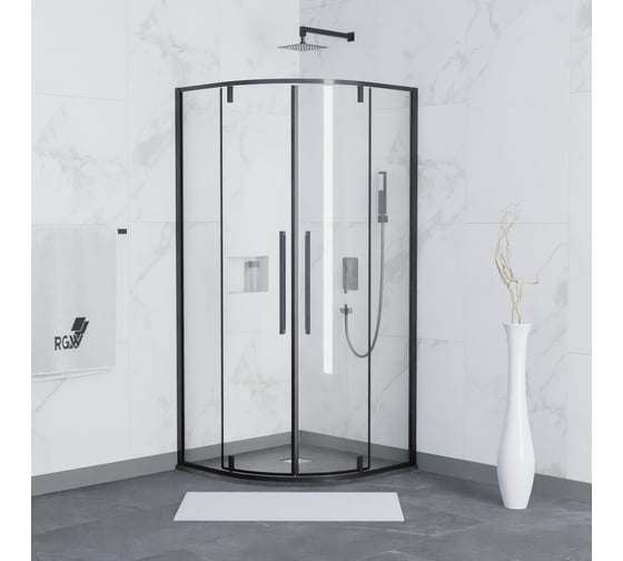 Изображение товара Душевой уголок RGW 90*90*200 SV-53 B, полукруг, черный, прозрачное стекло 6 мм 06325399-14