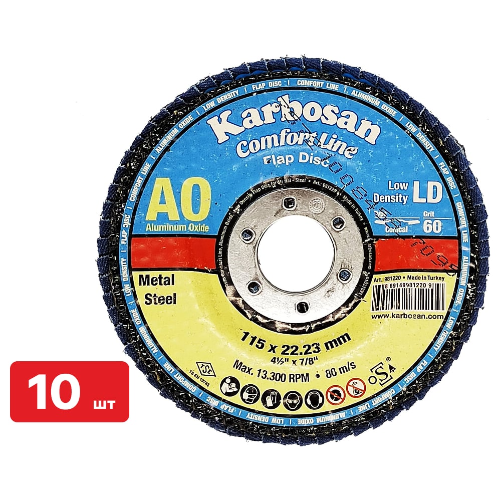 Изображение товара Круг лепестковый КЛТ SAMGRUPP Karbosan Comfort Line AO LD Flap Конический 115x22/Р60, 10 шт KAR-981220-10