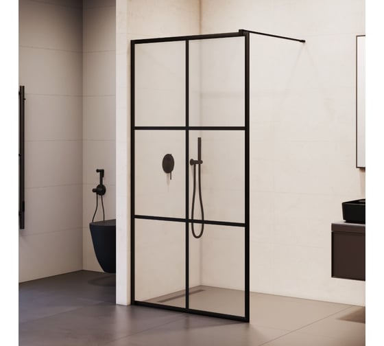 Изображение товара Душевая перегородка RGW 110*200 WA-11-B Чёрный/Прозрачное(Принт)/8 мм (Easy) 32101111-84