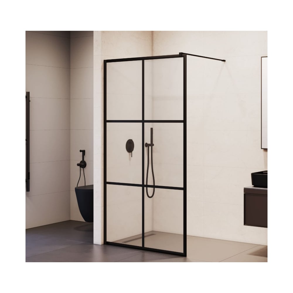 Изображение товара Душевая перегородка RGW 100*200 WA-11-B черный стекло с узором 8 мм