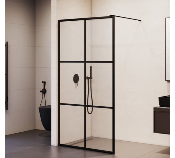 Изображение товара Душевая перегородка RGW 100*200 WA-11-B Чёрный/Прозрачное(Принт)/8 мм (Easy) 32101110-84